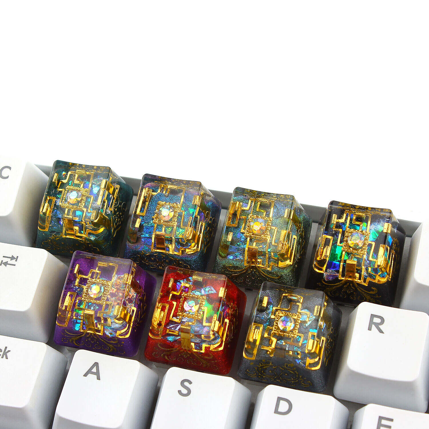 Dropshipping Secret Gold Realm Clear Resin Keycaps Artisan ESC Keycap OEM R4 for Cherry MX Switch Mechanical Keyboard